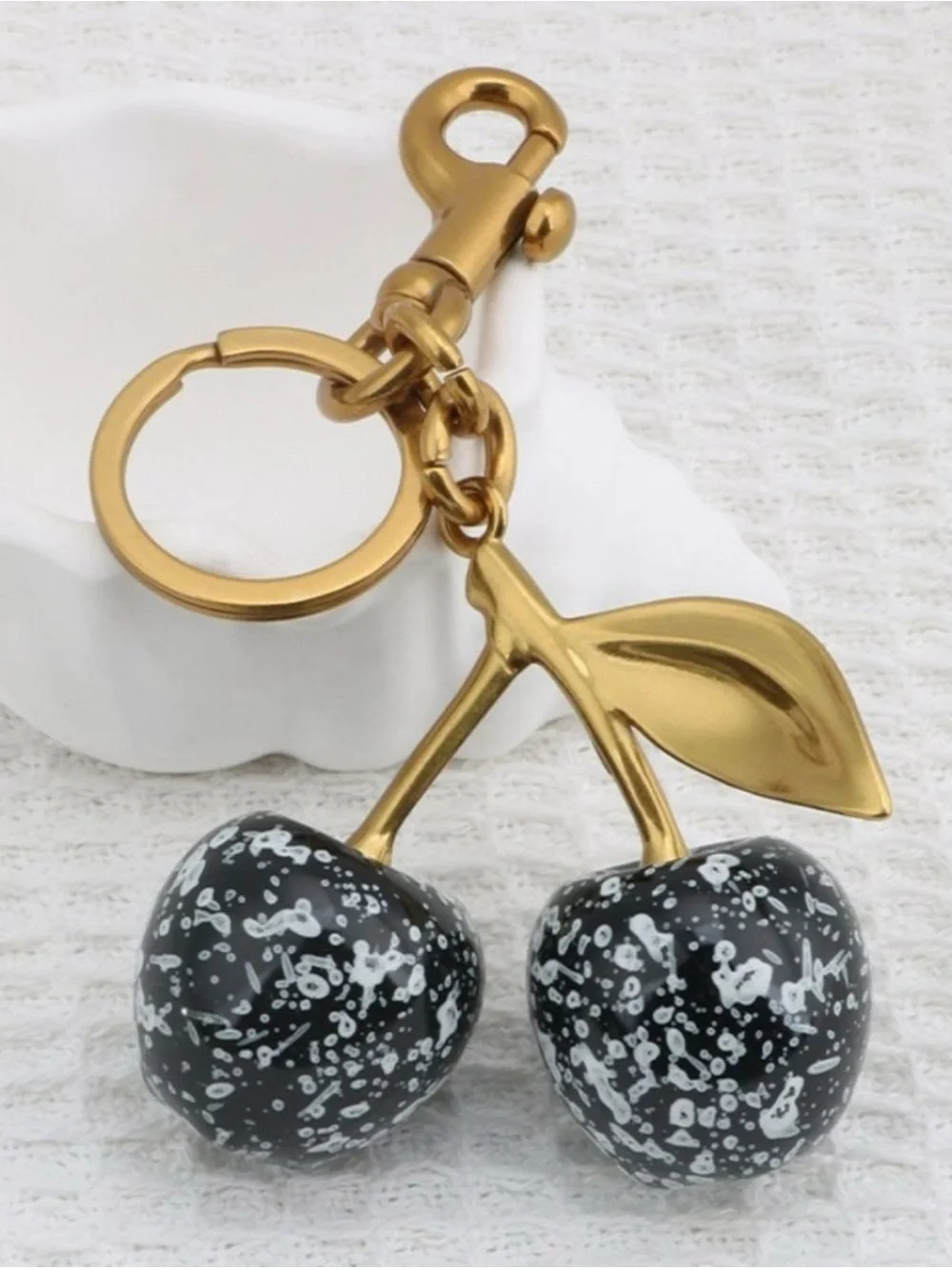 Gold Cherry Keychain with Black Speckled Charm